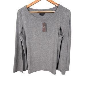 J.Jill Wearever Collection Shirt Top Womens Large Petite Gray Stretch Flare